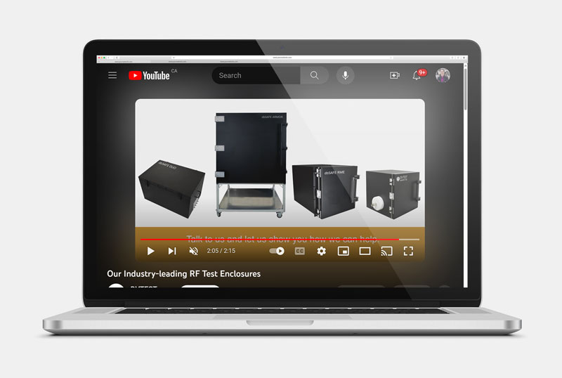 A thumbnail of the YouTube page with the DVTest Our Industry-leading RF Test Enclosures video