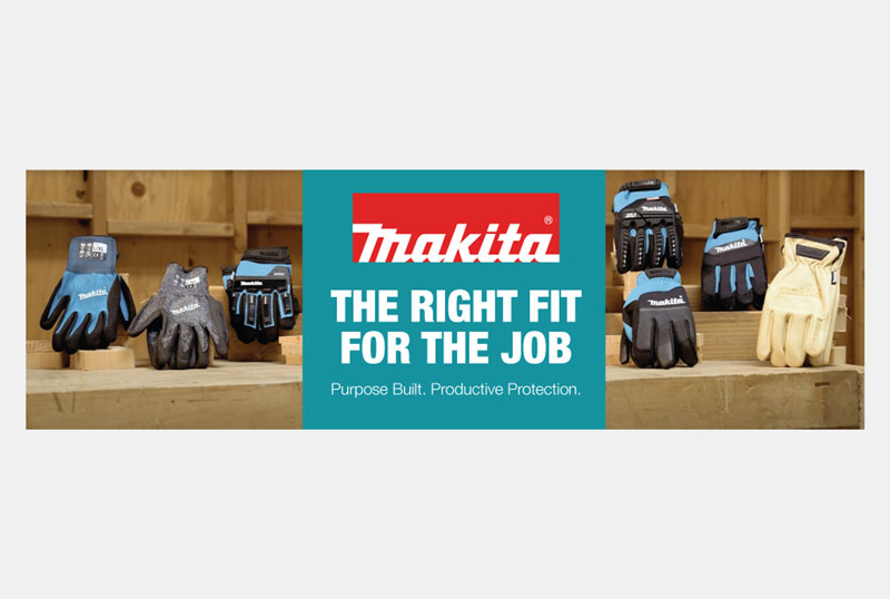 A banner made for Amazon featuring the Makita lineup of gloves