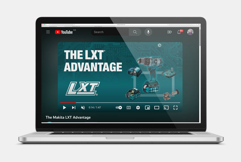 A thumbnail of the YouTube page with the Makita LXT Advantage video