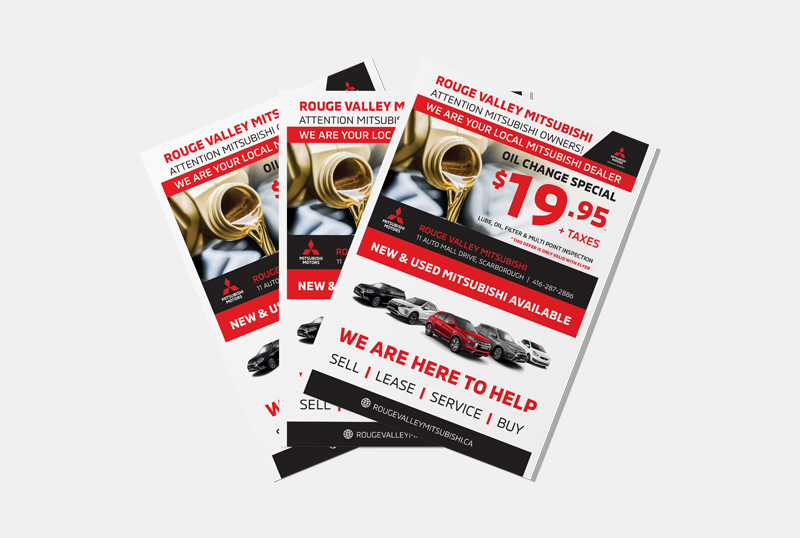 An oil change flyer created for Rouge Valley Mitsubishi