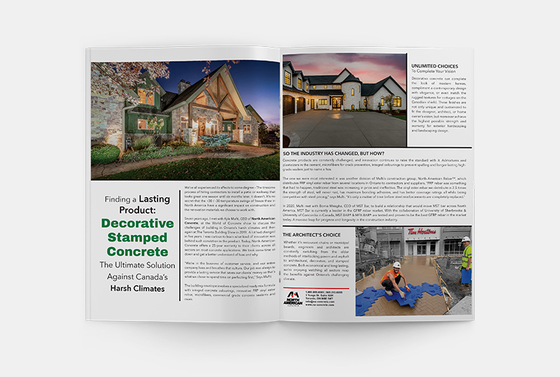 Two page spread for Our Homes Magazine featuring North American Concrete